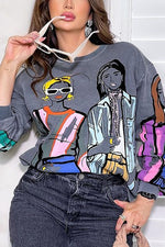 Load image into Gallery viewer, Gray Graffiti Print Casual Pullover Sweatshirt
