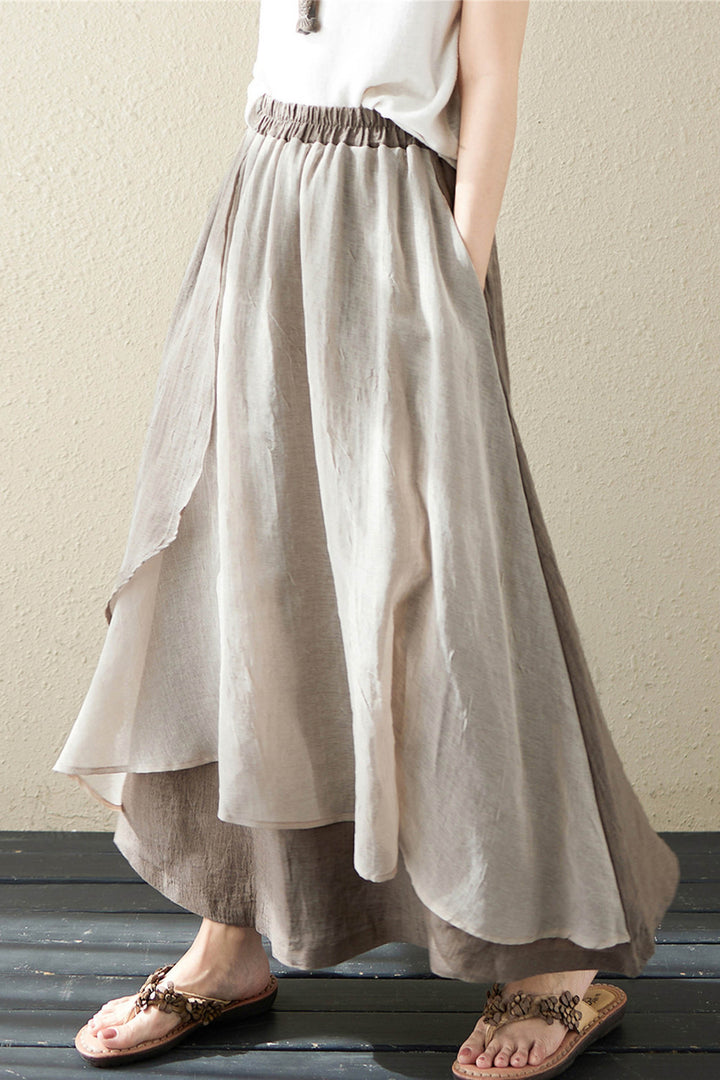 Irregular Cotton Linen Loose Color-block Skirt Long Skirt leemho