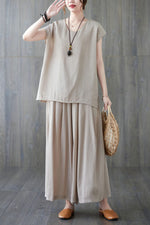 Load image into Gallery viewer, Solid Color Round Neck Sleeveless Vest Wide Leg Pants Two Piece Set leemho