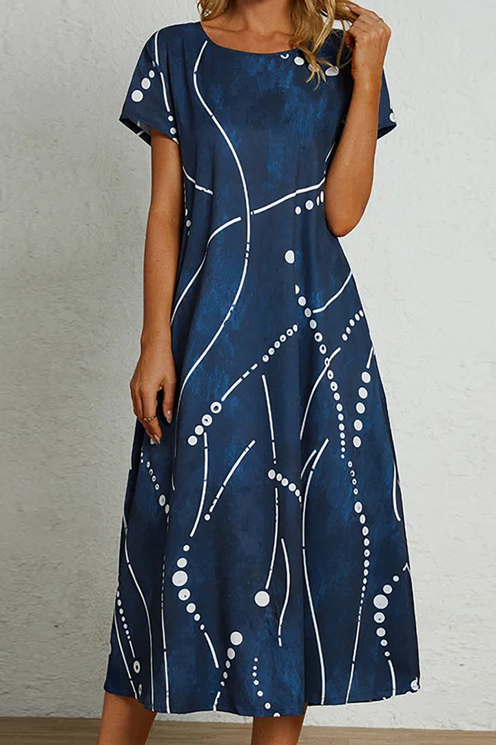 Summer A-line Short Sleeve Printed Dress