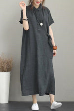 Load image into Gallery viewer, Cotton Linen Lapel Short Sleeve Loose Pocket Dress