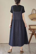 Load image into Gallery viewer, Vintage Denim Button Suspender Dress