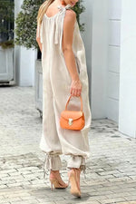 Load image into Gallery viewer, Solid Color Sleeveless V Neck Lace Up Oversized Jumpsuit leemho
