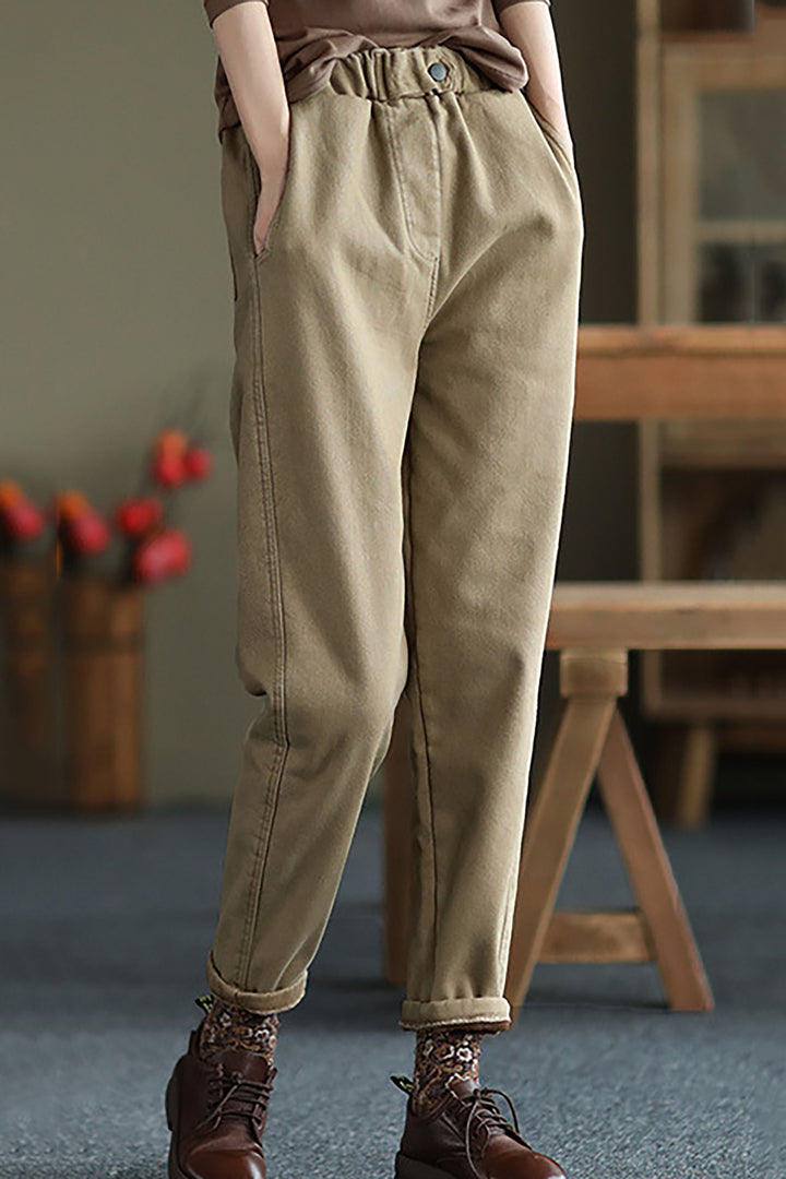 Fleece Outdoor Warm Solid Color Harem Slim Trousers leemho