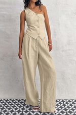 Load image into Gallery viewer, Urban Commuting Cotton Linen Sleeveless Irregular Vest Trousers Suit
