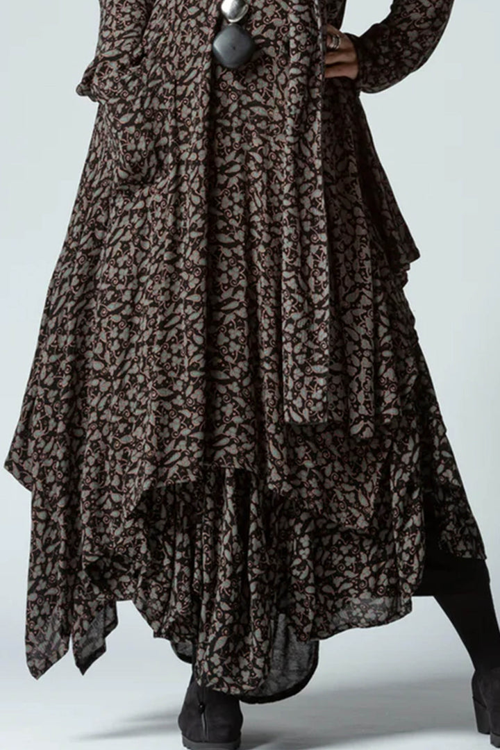 Draped Collar Asymmetric Printed Dress leemho