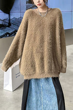Load image into Gallery viewer, Round Neck Loose-fitting Soft Mohair Knitted Sweater leemho