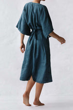 Load image into Gallery viewer, Linen Slim V-Neck Dolman Sleeve Dress leemho