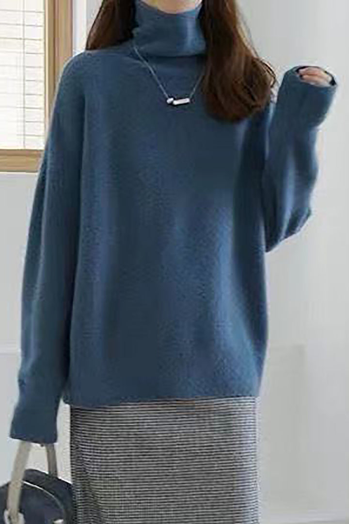 Solid Color Turtleneck Short Loose Pullover Sweater