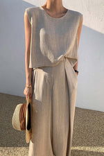 Load image into Gallery viewer, Cotton And Linen Casual Sleeveless Tops And Loose Wide-Leg Pants Two-Piece Set
