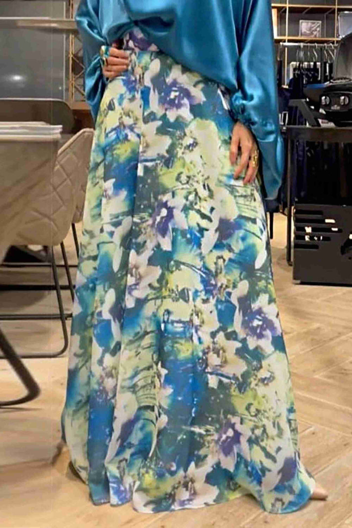 Bubble Sleeve Top High Waist Print Skirt Two-piece Suit leemho