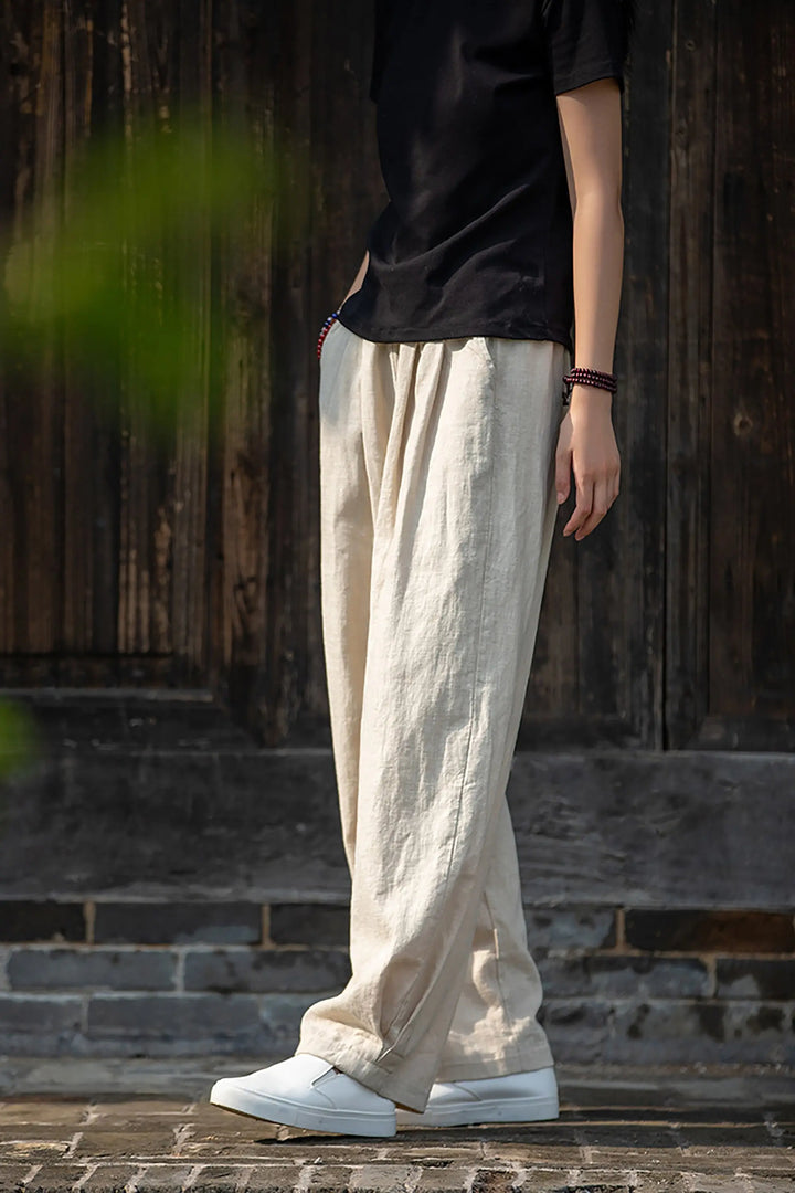 Solid Color Cotton Linen Loose Daily Trousers leemho