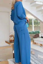 Load image into Gallery viewer, V-neck Long-sleeved Shirt Top High-waisted Pocket Pants Set leemho