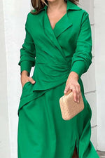 Load image into Gallery viewer, Green Lapel Plus Size Commuter Dress leemho
