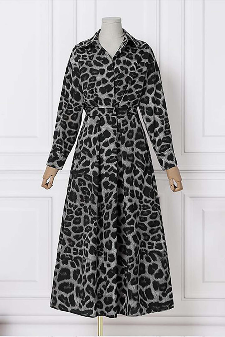 Leopard Print Long Sleeve Daily Oversized Dress leemho
