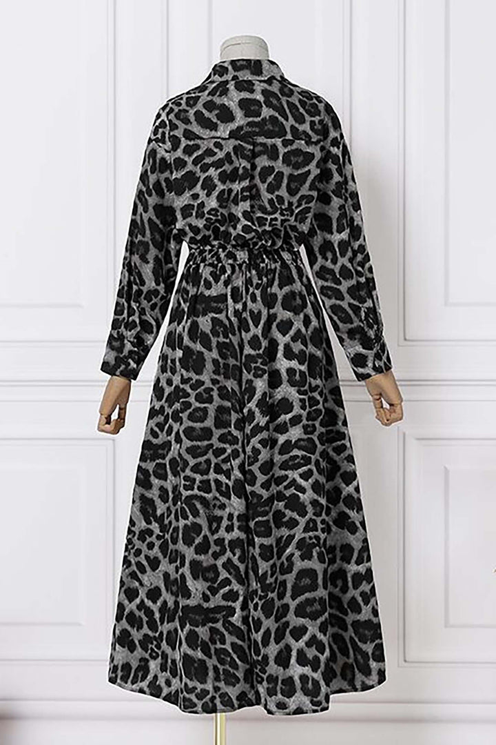 Leopard Print Long Sleeve Daily Oversized Dress leemho