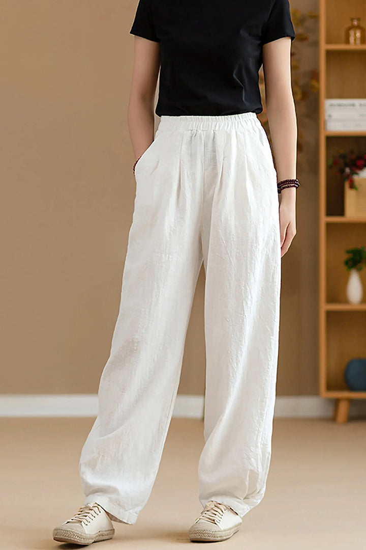 Solid Color Cotton Linen Loose Daily Trousers leemho
