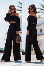 Load image into Gallery viewer, Short-Sleeved Off-Shoulder Top &amp; Straight Pants Commuting Suit
