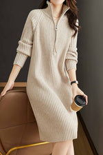 Load image into Gallery viewer, Half-Zip Casual Long-Sleeved Stand-Collar Knitted Dress