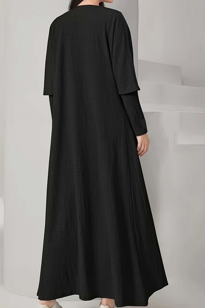 Two-Piece Pleated Knit Robe Jacket And Loose-Fitting Maxi Skirt Set