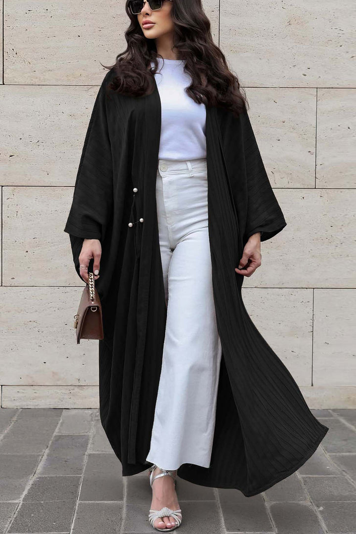 Stylish Turkish Striped Casual Plus Size Abaya Cardigan Robe